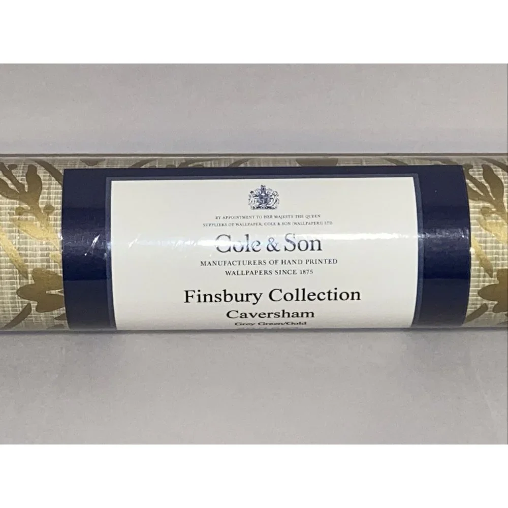 Cole & Son Finsbury Collection Caversham Grey Green Gold Vinyl Wallpaper Luxury